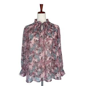 RD‎ + Koko Anthropologie Women's Paisley Sheer Sparkle Top Blouse SIze Medium
